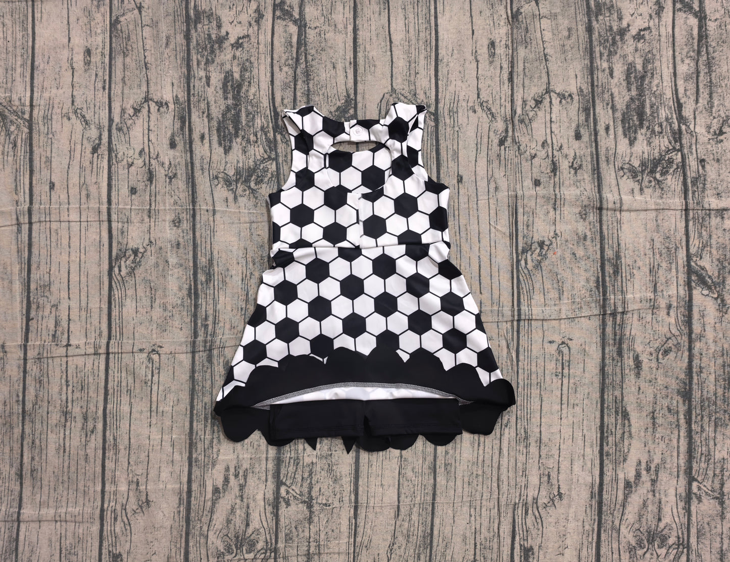 Baby Girls Footballs Team Yoga Active Short Bows Scallop Knee Length Dress