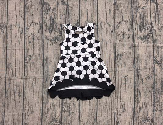 Baby Girls Footballs Checked Team Yoga Active Scallop Short Knee Length Dress Preorder