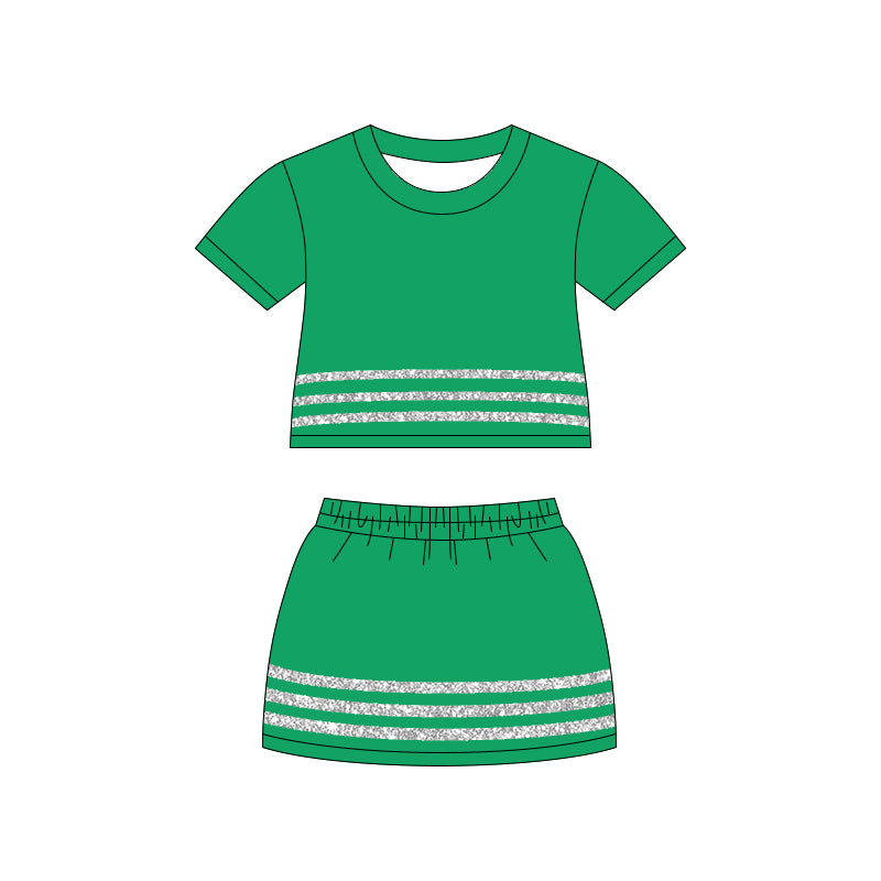 Baby Girls Green Short Sleeve Stripe Top Skirt Short Clothes Sets Preorder