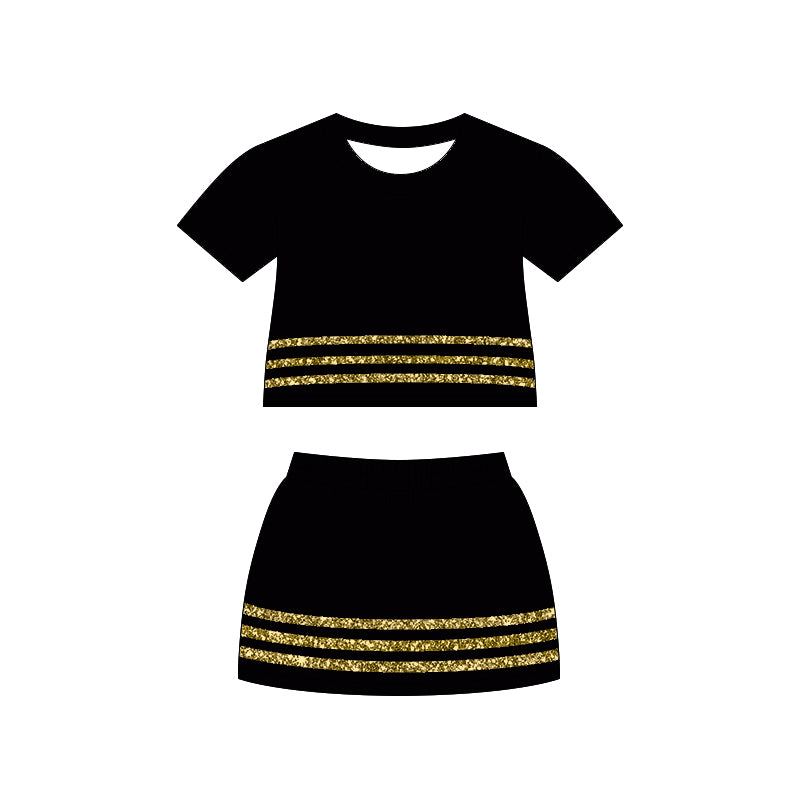 Baby Girls Black Short Sleeve Stripe Top Skirt Short Clothes Sets Preorder