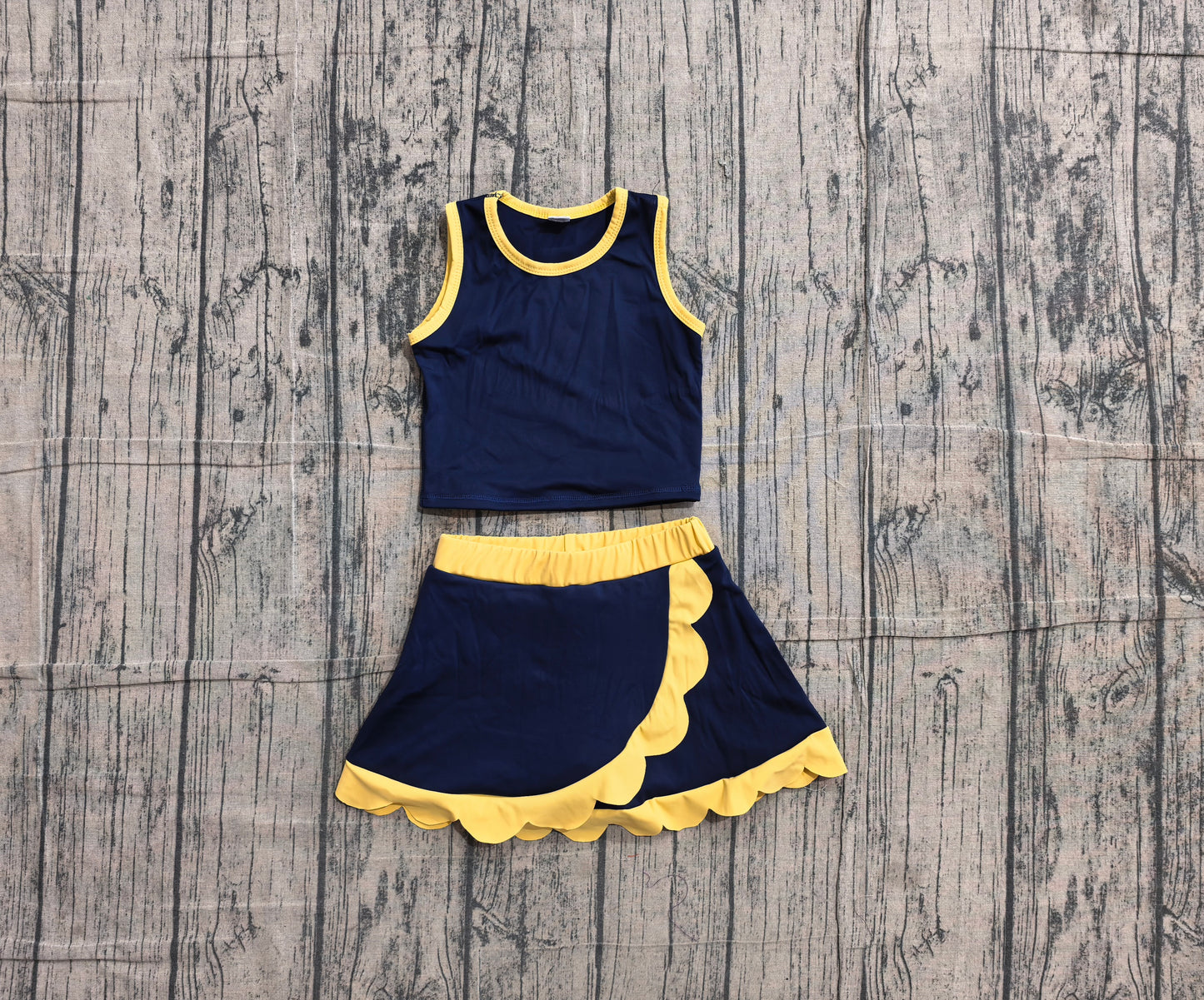 Baby Girls Yellow Navy Crop Scallop Skirt Short Yoga Active Clothes Sets