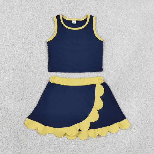 Baby Girls Yellow Navy Crop Scallop Skirt Short Yoga Active Clothes Sets