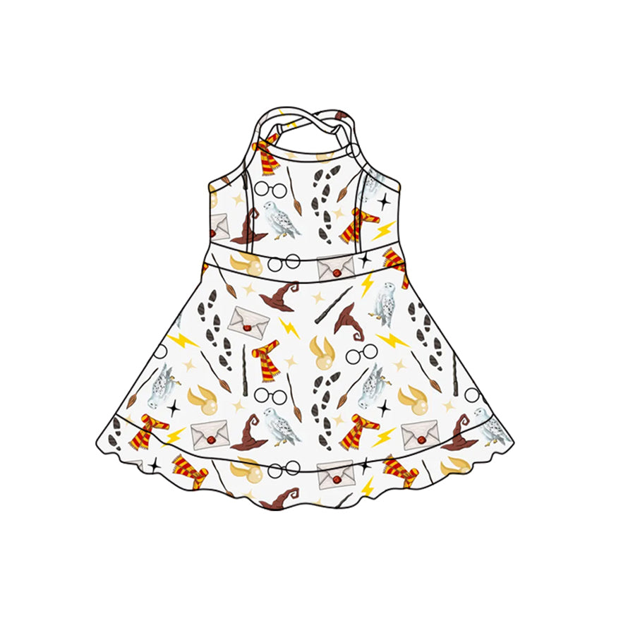 Baby Girls Strap Birds Letter Halloween Yoga Active Shorts Knee Length Dress Preorder