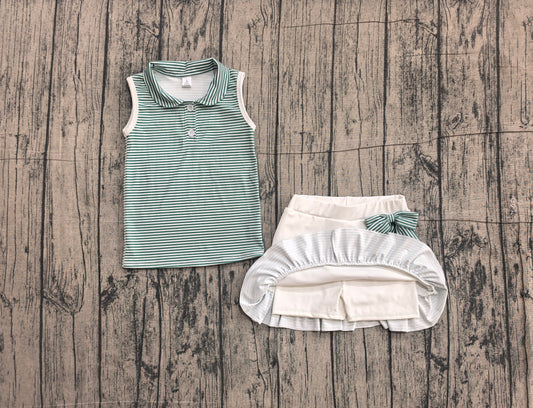 Baby Girls Green Stripe Button Vest Top Ruffle Skirt Short Yoga Active Clothes Set Preorder