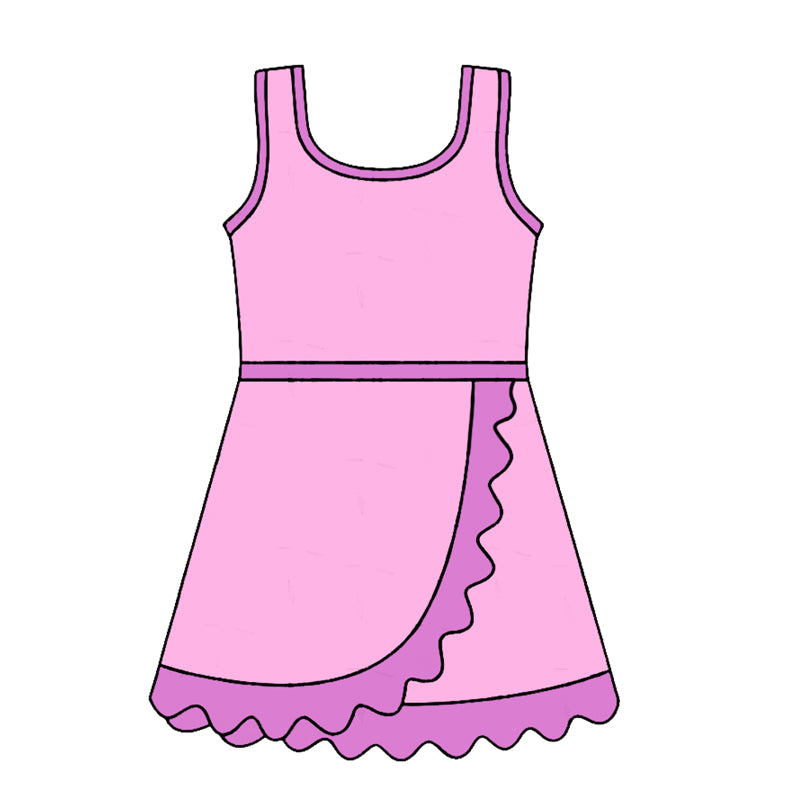 Baby Girls Sleeveless Pink Yoga Active Short Scallop Knee Length Dress Preorder