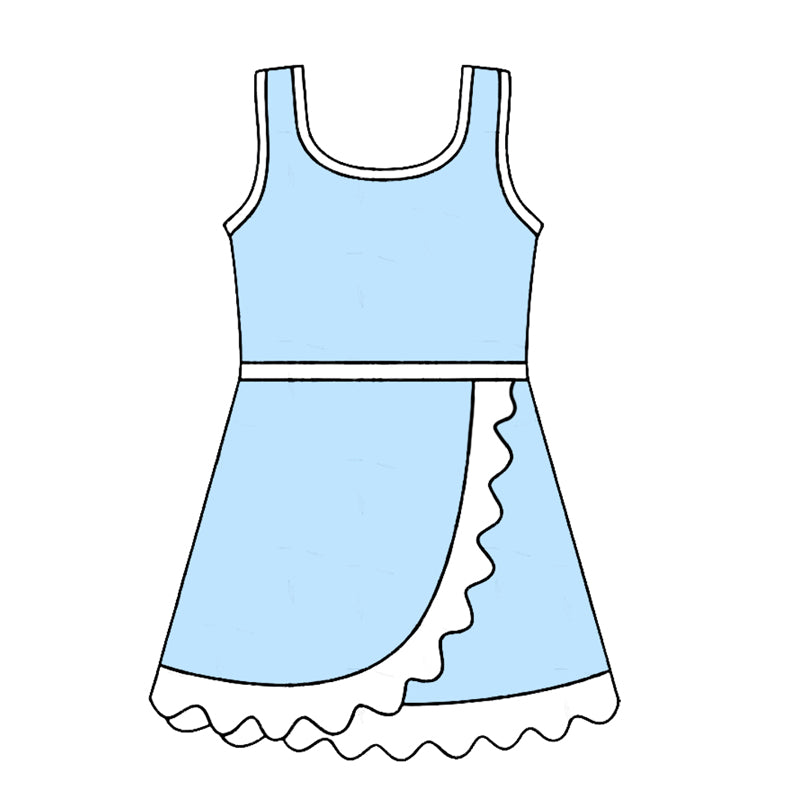 Baby Girls Sleeveless Light Blue Yoga Active Short Scallop Knee Length Dress Preorder