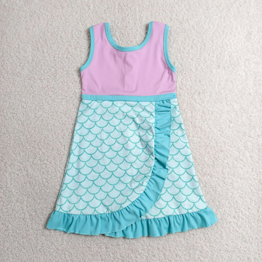Baby Girls Sleeveless Mermaid Yoga Active Short Knee Length Dress