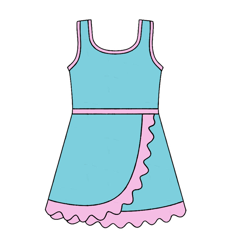 Baby Girls Sleeveless Lake Blue Yoga Active Short Knee Length Dress Preorder