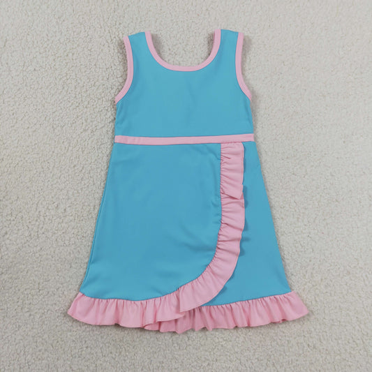 Baby Girls Sleeveless Lake Blue Pink Yoga Active Short Knee Length Dress