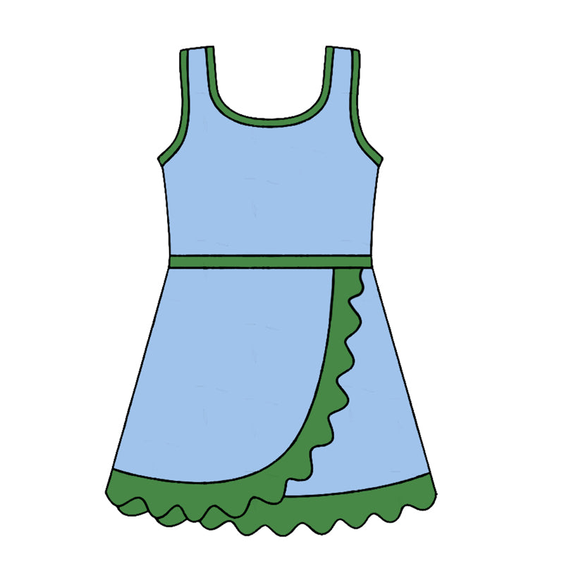 Baby Girls Sleeveless Green Blue Yoga Active Short Scallop Knee Length Dress Preorder