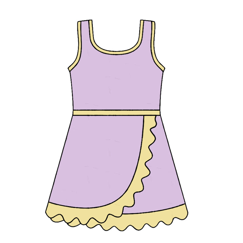 Baby Girls Sleeveless Lavender Yoga Active Short Scallop Knee Length Dress Preorder