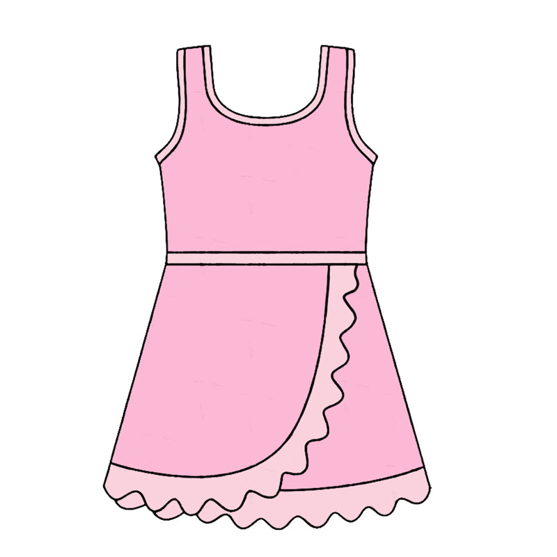 Baby Girls Sleeveless Pink Yoga Active Short Scallop Knee Length Dress Preorder