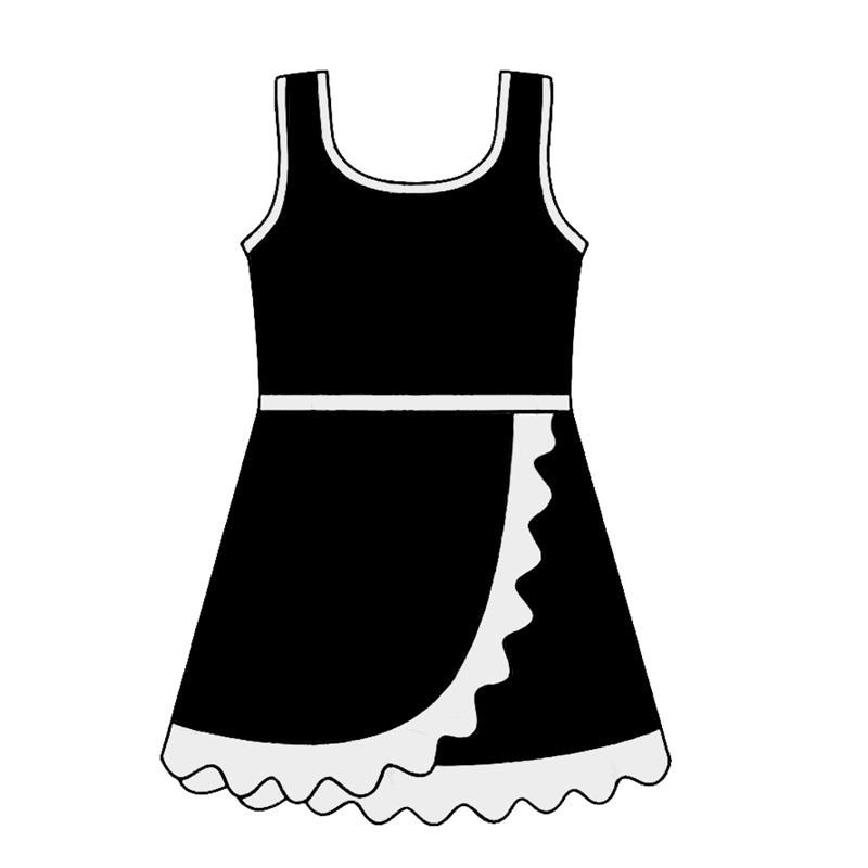 Baby Girls Sleeveless Black Yoga Active Short Scallop Knee Length Dress Preorder