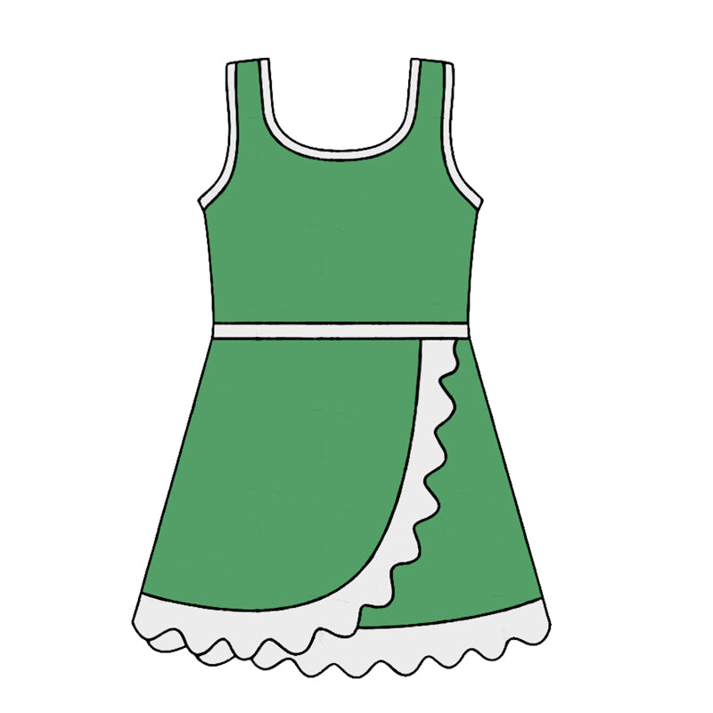 Baby Girls Sleeveless Green Yoga Active Short Scallop Knee Length Dress Preorder