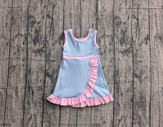 Baby Girls Sleeveless Blue Pink Yoga Active Short Scallop Knee Length Dress Preorder