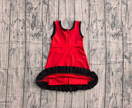 Baby Girls Sleeveless Red Black Yoga Active Short Scallop Knee Length Dress Preorder