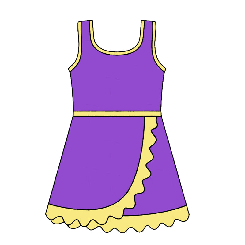 Baby Girls Sleeveless Purple Yellow Yoga Active Short Scallop Knee Length Dress Preorder