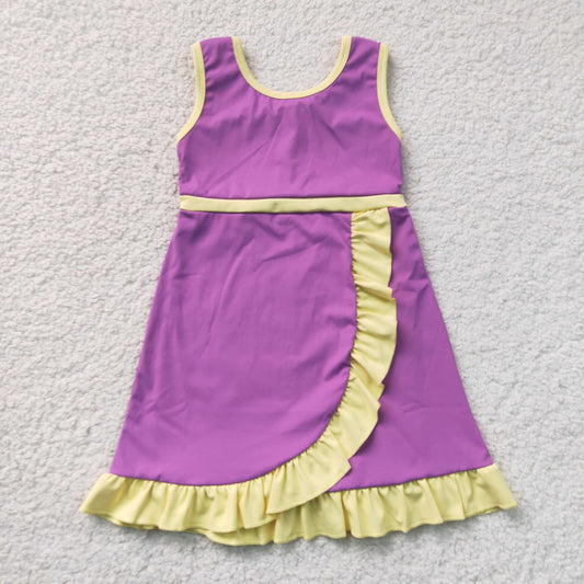 Baby Girls Sleeveless Purple Yellow Yoga Active Short Knee Length Dress