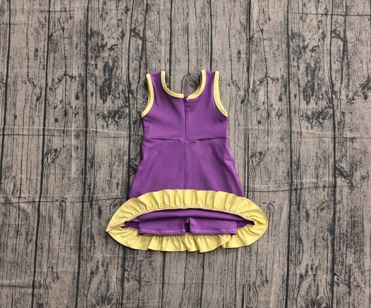 Baby Girls Sleeveless Purple Yellow Yoga Active Short Scallop Knee Length Dress Preorder