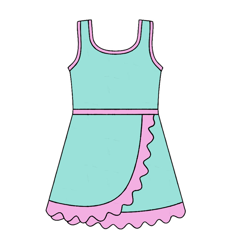 Baby Girls Sleeveless Pink Aqua Yoga Active Short Scallop Knee Length Dress Preorder
