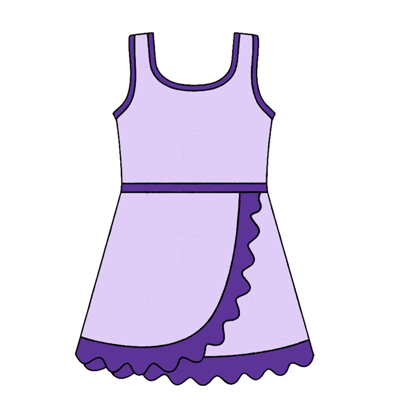 Baby Girls Sleeveless Pink Purple Yoga Active Short Scallop Knee Length Dress Preorder