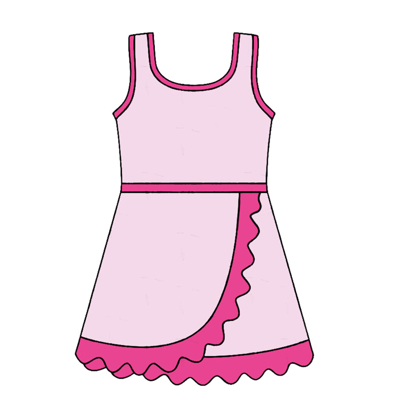 Baby Girls Sleeveless Pink Purple Yoga Active Short Scallop Knee Length Dress Preorder