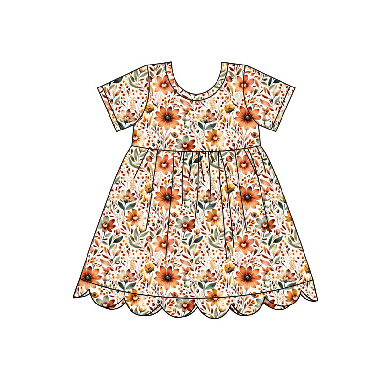 Baby Girls Sunflowers Scallop Fall Knee Length Dresses Preorder