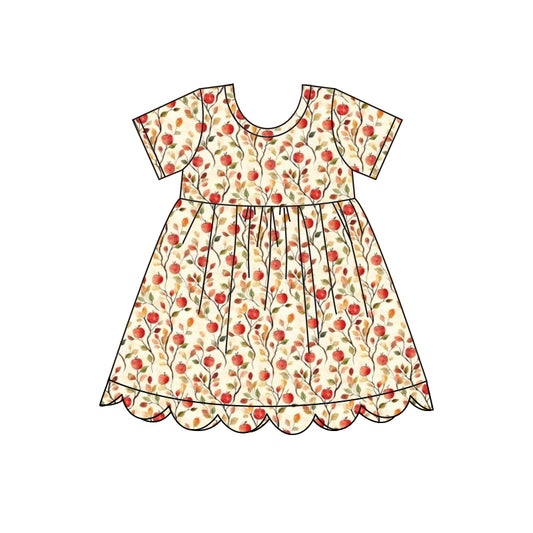 Baby Girls Apples Flowers Scallop Fall Knee Length Dresses Preorder