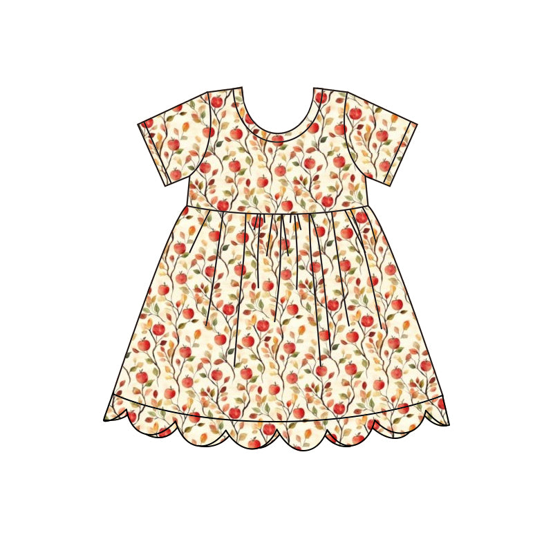 Baby Girls Apples Flowers Scallop Fall Knee Length Dresses Preorder