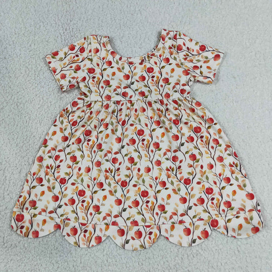 Baby Girls Apples Flowers Scallop Back to School Knee Length Dresses