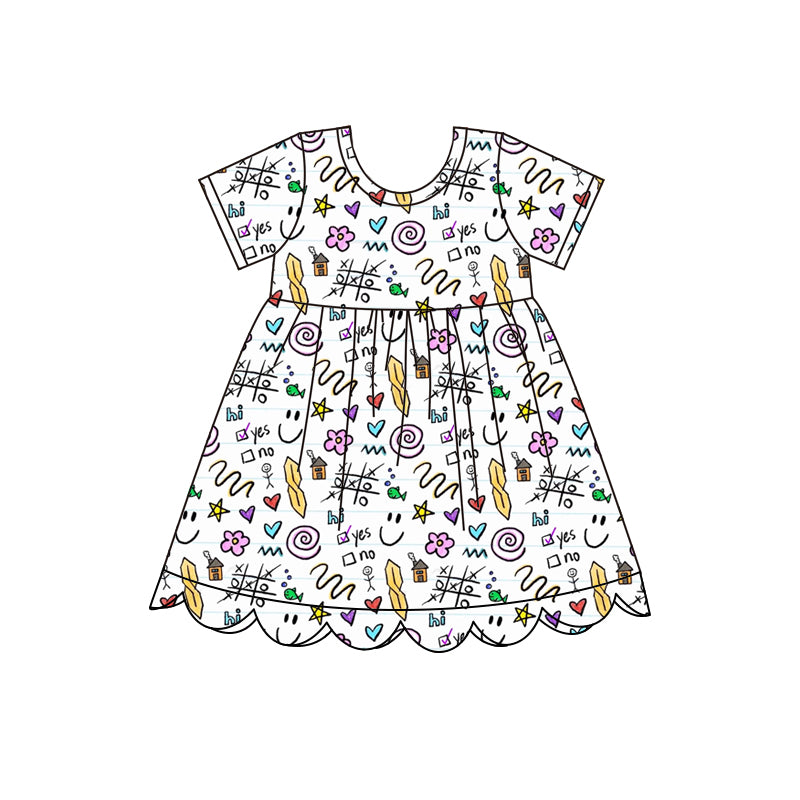 Baby Girls Letters Flowers Scallop Fall Knee Length Dresses Preorder