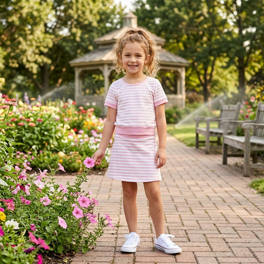 Baby Girls Light Pink Stripe Top Skirt Shorts Yoga Active Clothes Sets