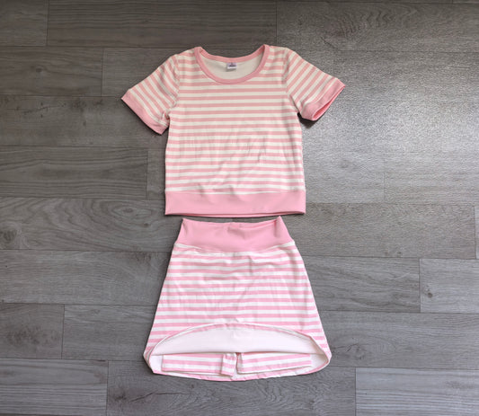 Baby Girls Light Pink Stripe Top Skirt Shorts Yoga Active Clothes Sets Preorder