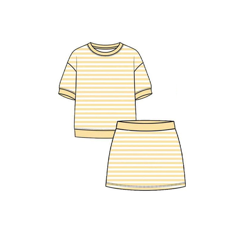 Baby Girls Yellow Stripe Top Skirt Shorts Yoga Active Clothes Sets Preorder