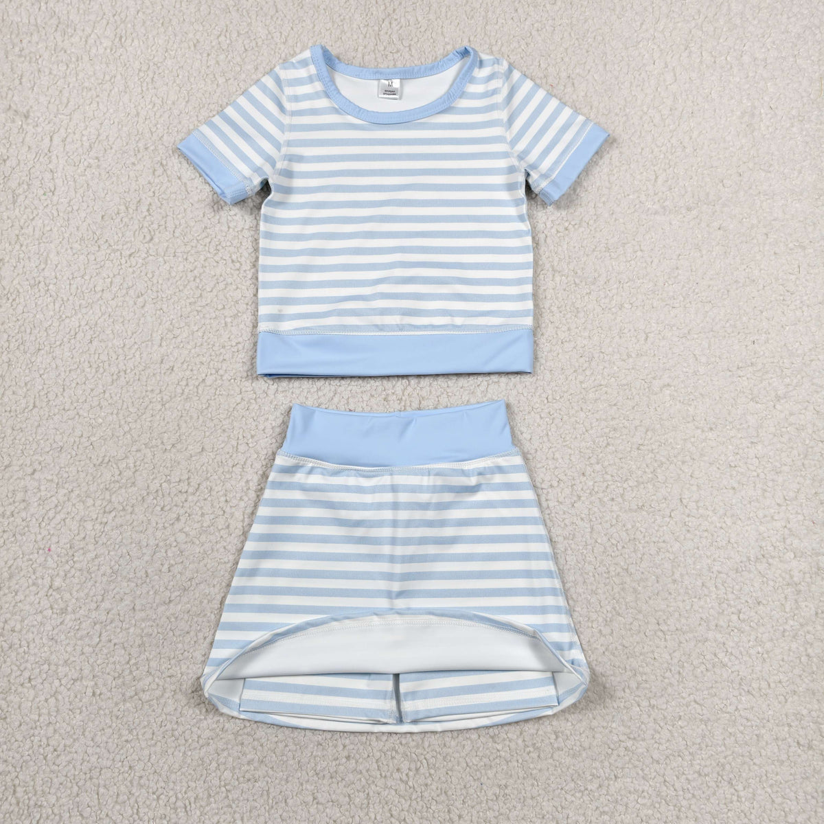 Sibling Baby Girls Pink Blue Stripe Short Sleeve Shirts Skirt Short Yoga Active Clothes Sets