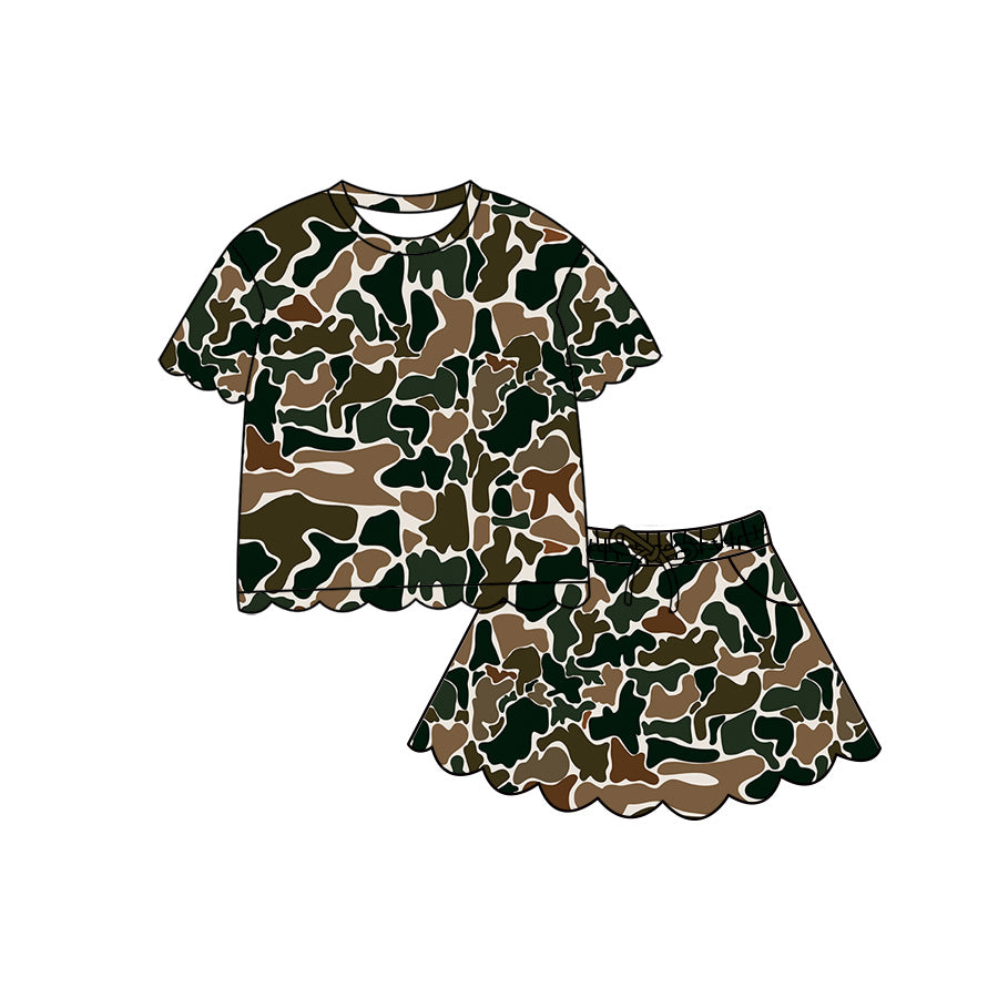 Baby Girls Short Sleeve Southern Dark Brown Camo Scallop Top Skirt Short Clothes Set Preorder