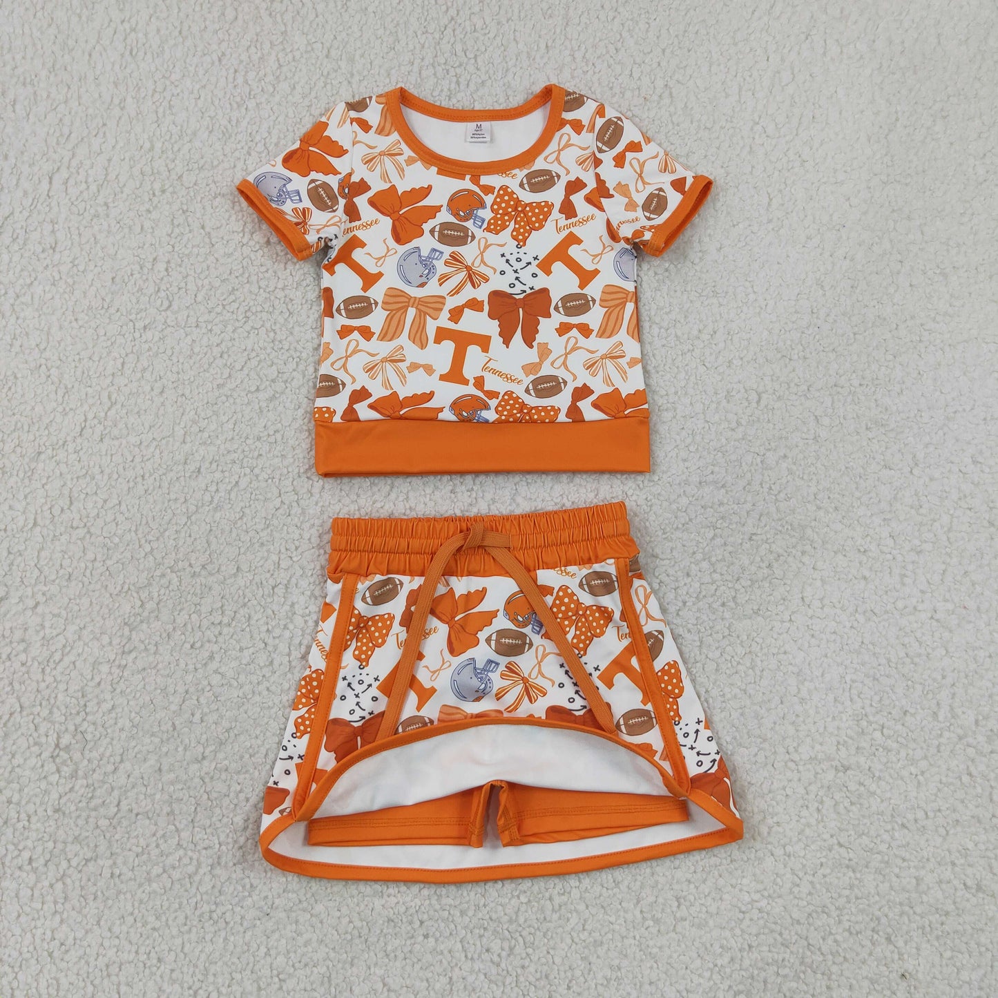 Sibling Baby Girls Short Sleeve Bows Footballs Top Skirt Shorts Team Clothes Sets
