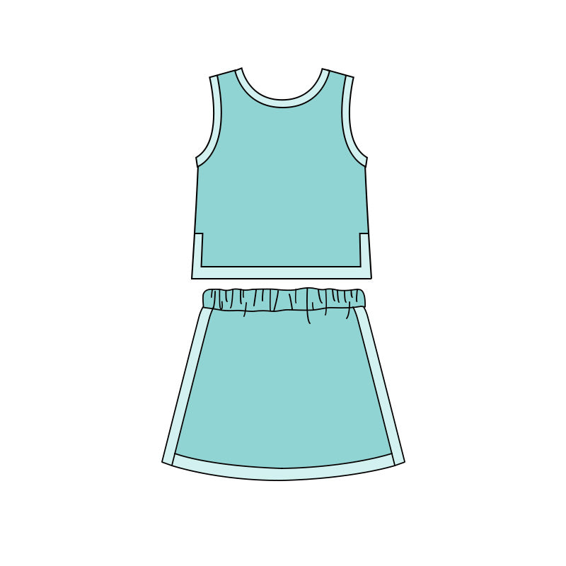 Baby Girls Aqua Sleeveless Vest Top Skirt Short Clothes Sets Preorder