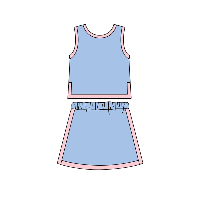 Baby Girls Pink Blue Sleeveless Vest Top Skirt Short Clothes Sets Preorder