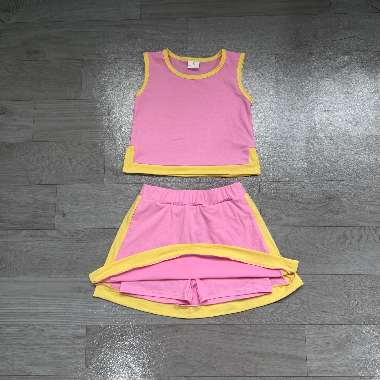 Baby Girls Pink Yellow Sleeveless Vest Top Skirt Short Clothes Sets