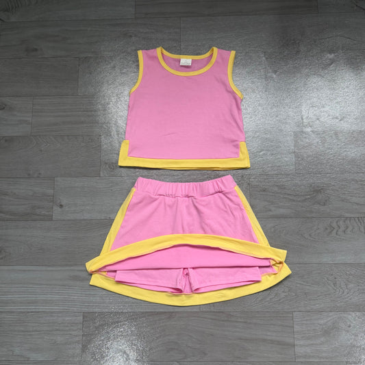 Baby Girls Pink Yellow Sleeveless Vest Top Skirt Short Clothes Sets Preorder