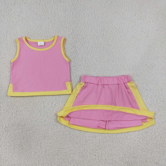Baby Girls Pink Yellow Sleeveless Vest Top Skirt Short Clothes Sets