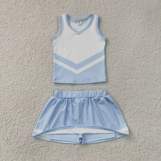 Baby Girls Light Blue White Stripe Vest Skirt Shorts Team Yoga Active Clothes Sets