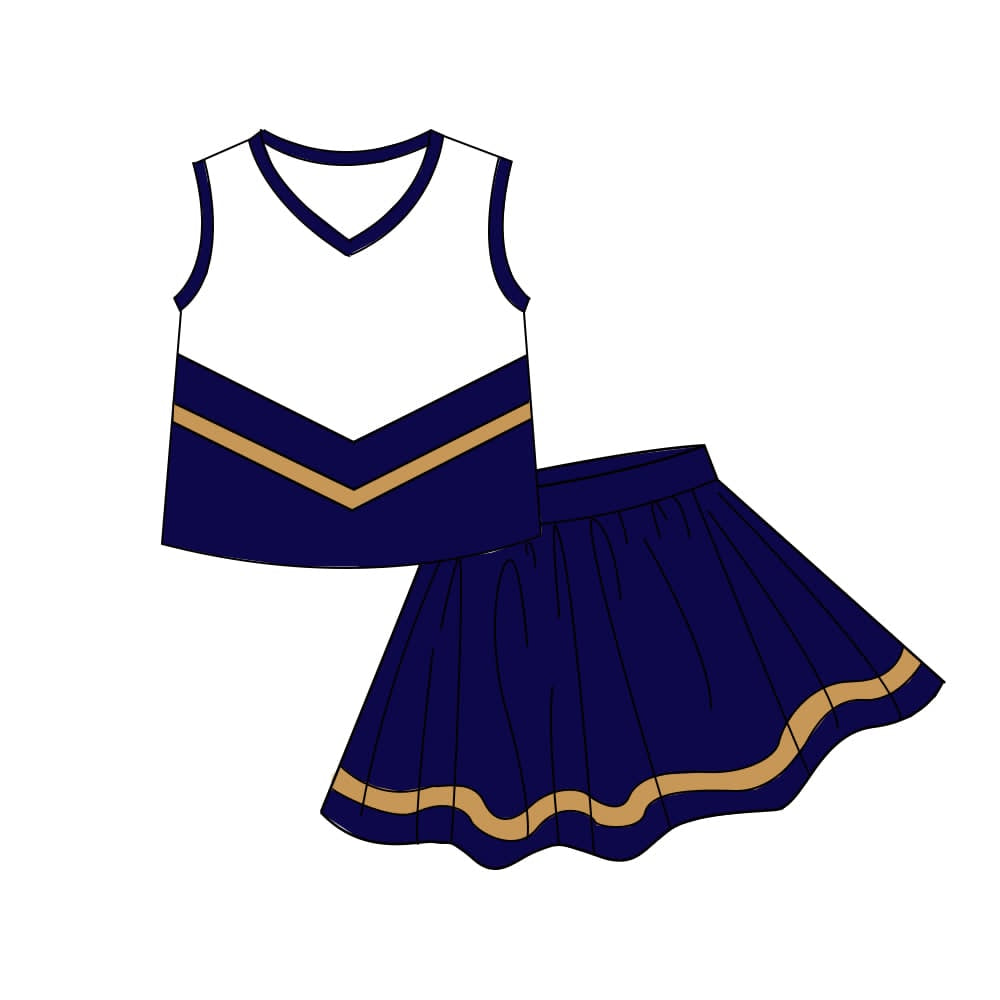 Baby Girls Navy Gold Stripe Vest Top Skirt Shorts Team Yoga Active Clothes Sets Preorder