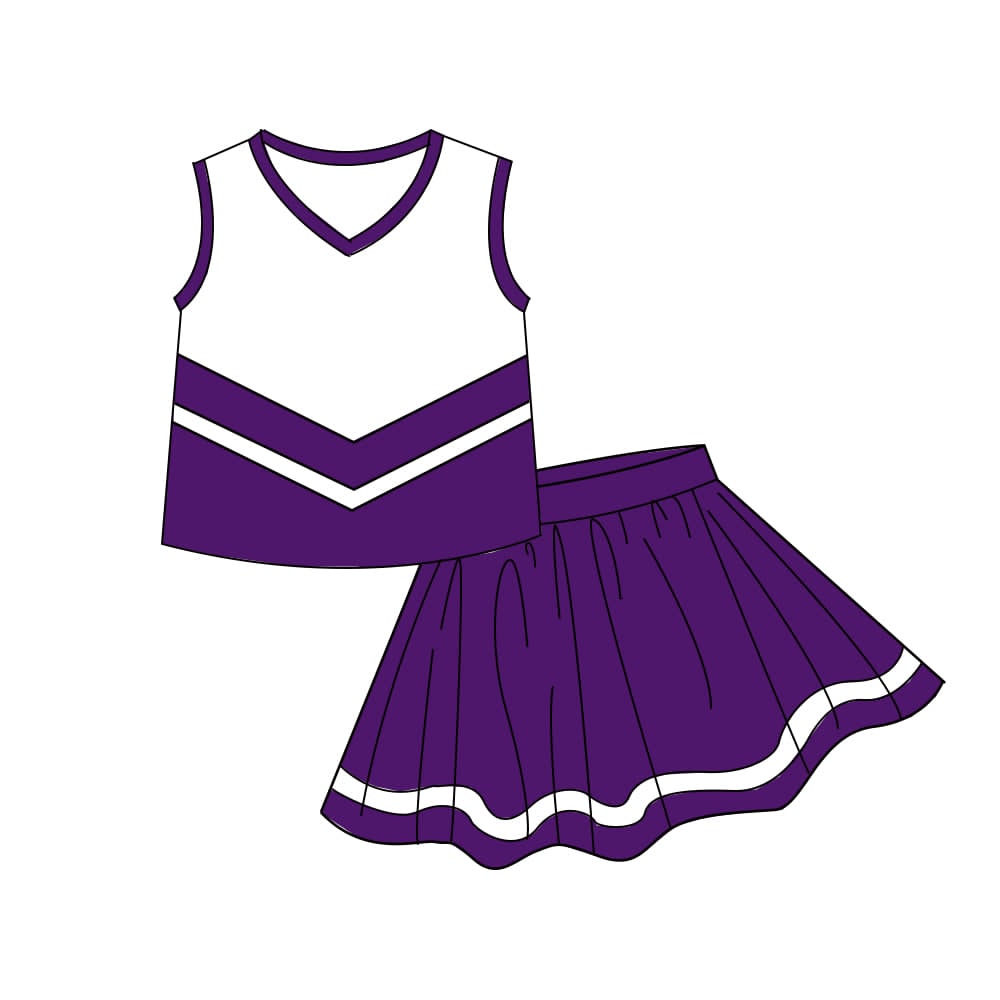 Baby Girls Purple Stripe Vest Top Skirt Shorts Team Yoga Active Clothes Sets Preorder
