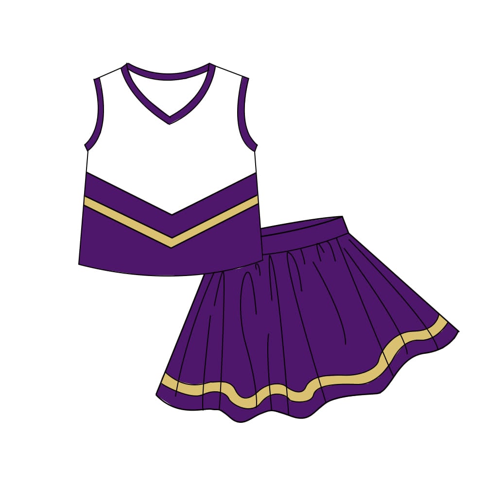 Baby Girls Purple Gold Stripe Vest Top Skirt Shorts Team Yoga Active Clothes Sets Preorder