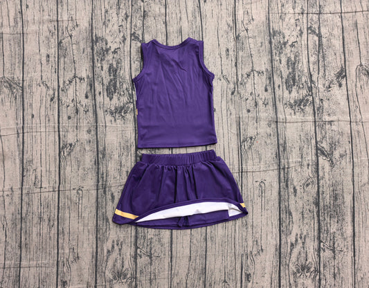 Baby Girls Purple Gold Stripe Vest Top Skirt Shorts Team Yoga Active Clothes Sets Preorder