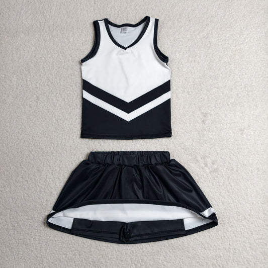 Baby Girls Black Stripe Vest Top Skirt Shorts Team Yoga Active Clothes Sets