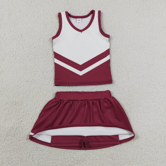 Baby Girls Maroon Gold Stripe Vest Top Skirt Shorts Team Yoga Active Clothes Sets