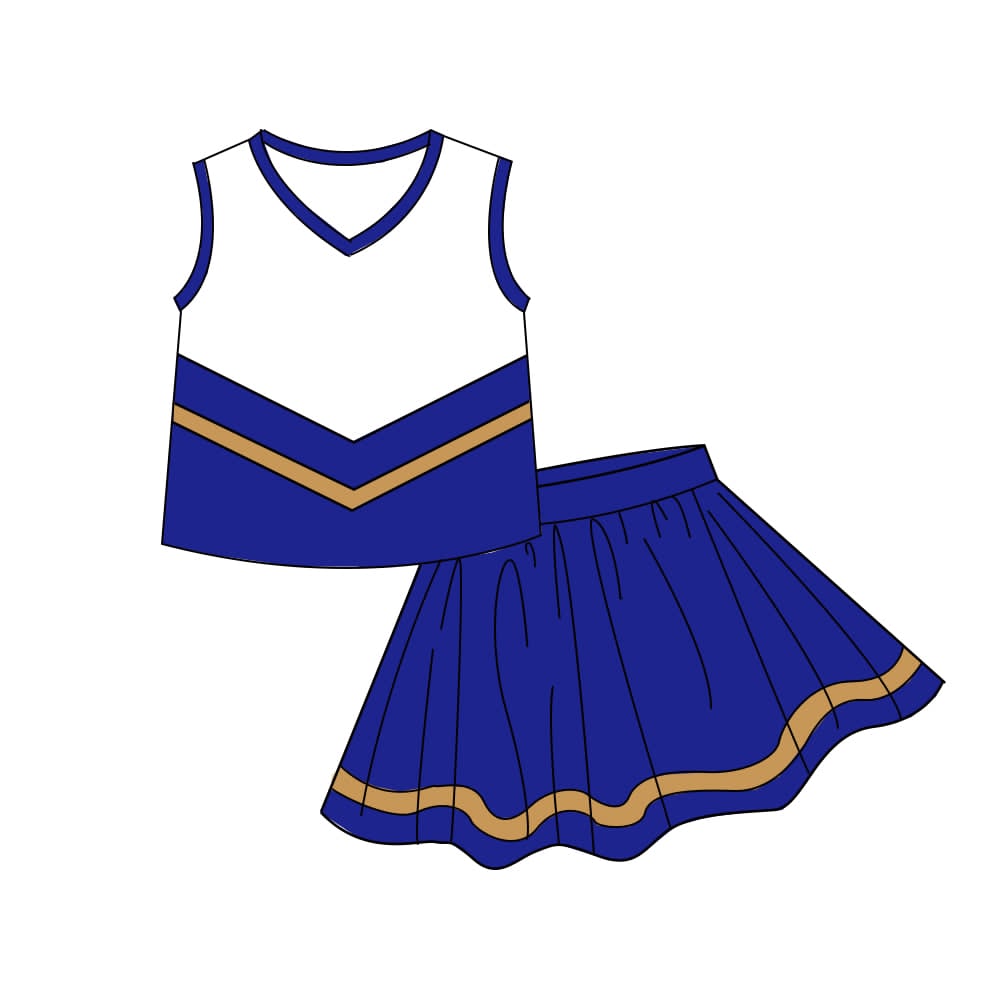 Baby Girls Hot Blue Gold Stripe Vest Top Skirt Shorts Team Yoga Active Clothes Sets Preorder